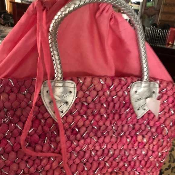 Straw Solutions pink drawstring beach bag / handbag GREAT SUMMER BAG NWT - Picture 10 of 14